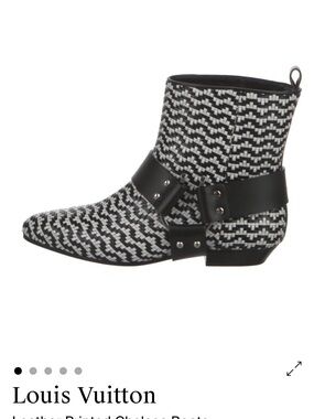 Louis Vuitton Black and White Woven Rhapsody Moto Chelsea Boots 8/39